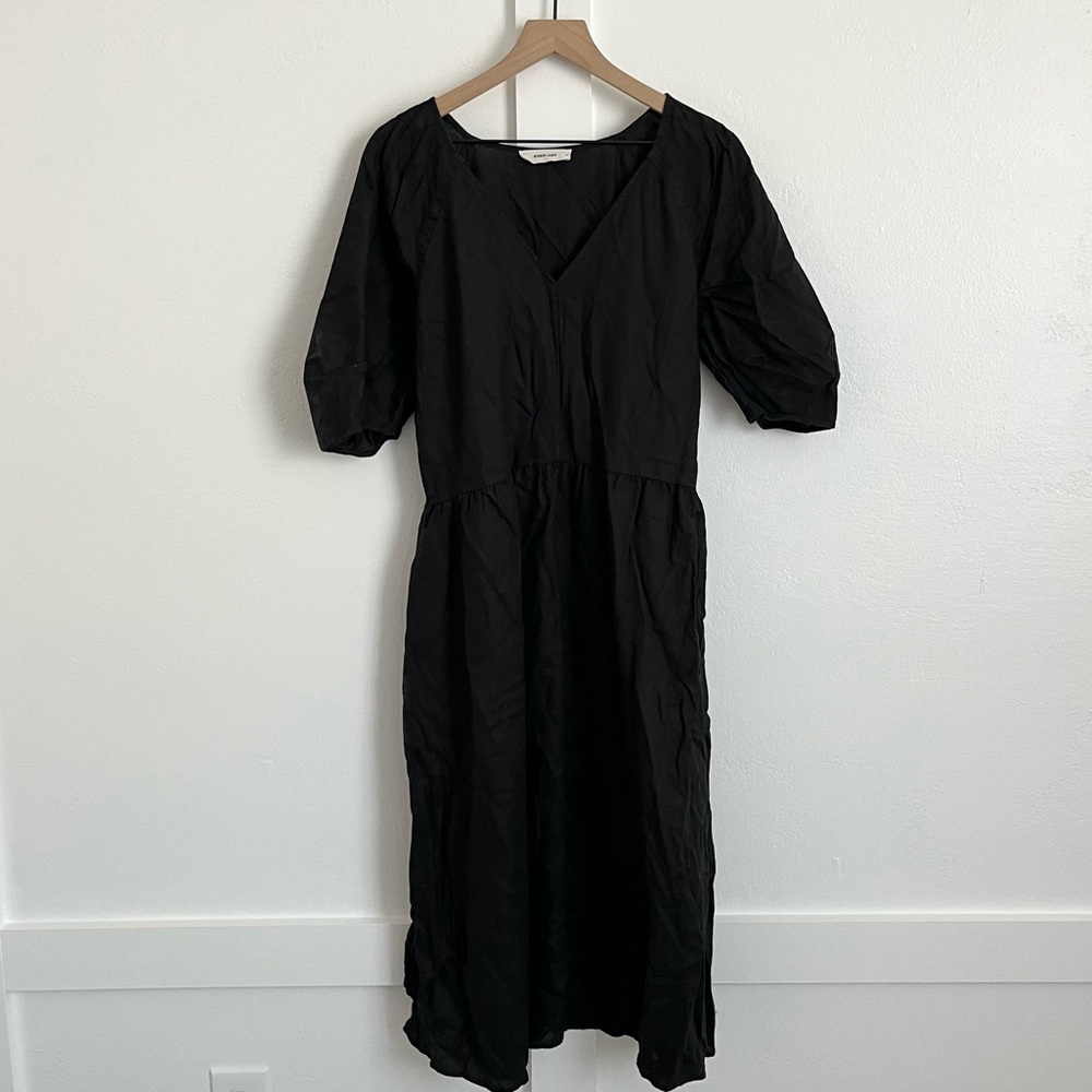 Everlane Puff Sleeve Linen Midi Dress Black